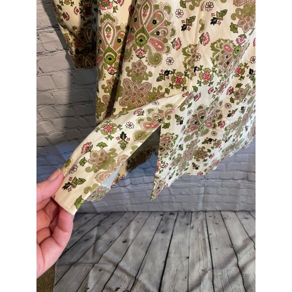 Nicole by Nicole Miller Size 14 Unlined Zip Front Long Jacket Green/Pink Floral - Picture 8 of 11